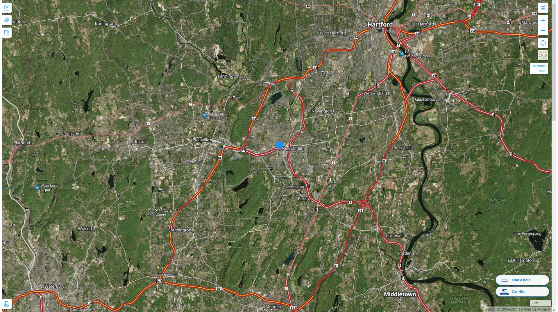 New Britain Connecticut Highway and Road Map with Satellite View